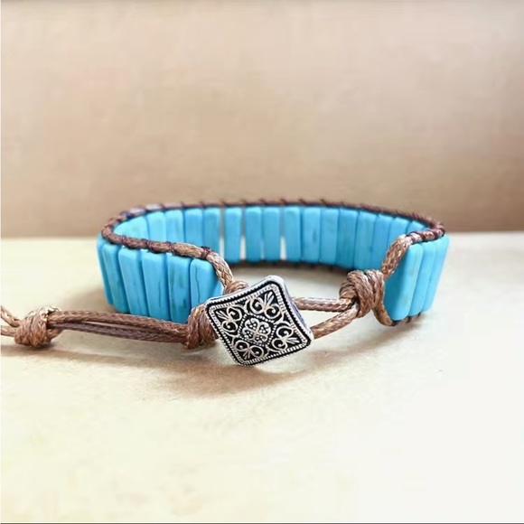 Gorgeous Bohemian Blue Turquoise Tube Beads Bracelet - - Picture 3 of 11